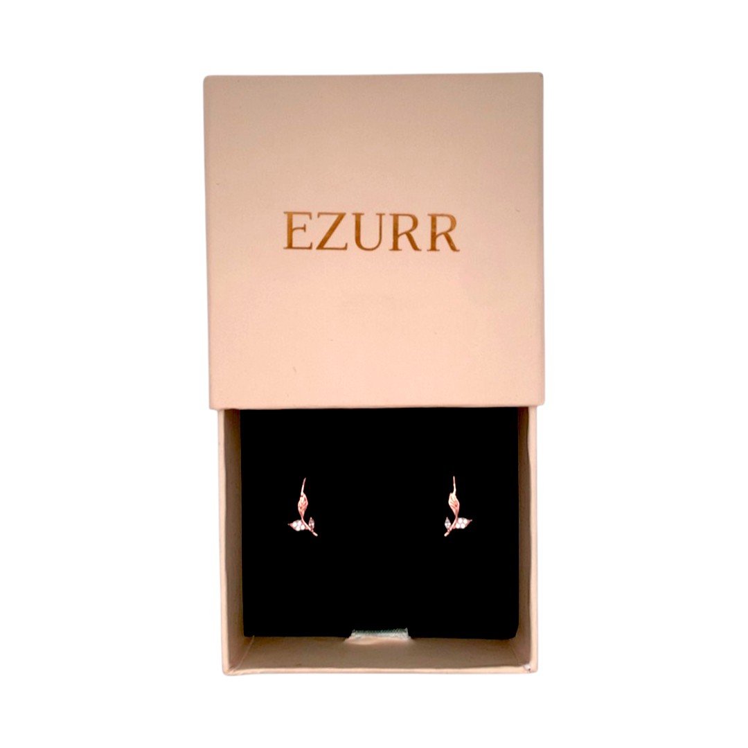 Tiny Leaf Hook Earrings (Pure Silver) - Rose Gold